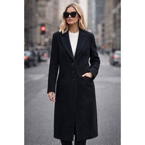 Armani Exchange Black Long Wool Blend Coat Tailored Button Front Women’s Size M